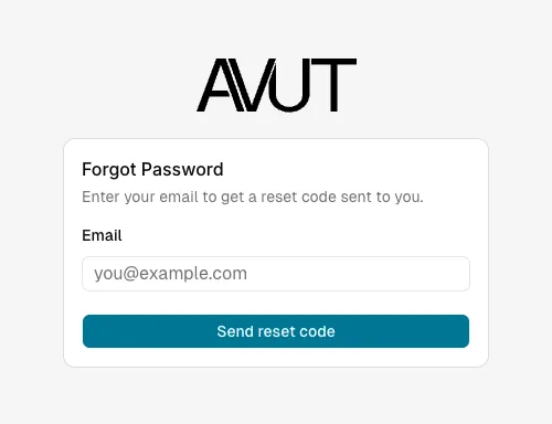 The Forgot Password screen with a single email field and a Send reset code button